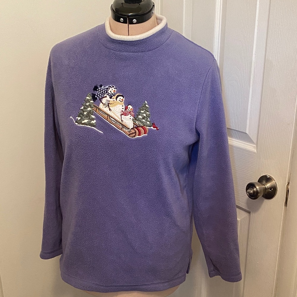 Purple Fleece Sweater with Snowman Design